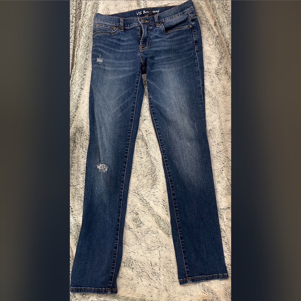 VICTORIA SECRET VS boyfriend jeans, lightly distressed, medium dark wash, size 2